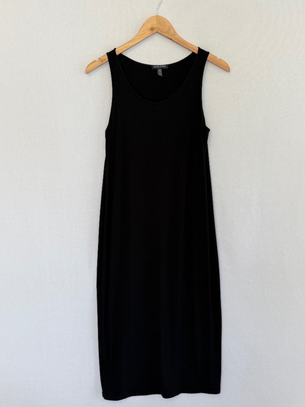 EILEEN FISHER Petite Medium Black Scoop Neck Midi Tank Dress